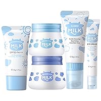 Vista 1 de Kit de cuidado de la piel facial con leche, el juego hidratante para el cuidado de la piel incluye crema, limpiador, crema para ojos, crema