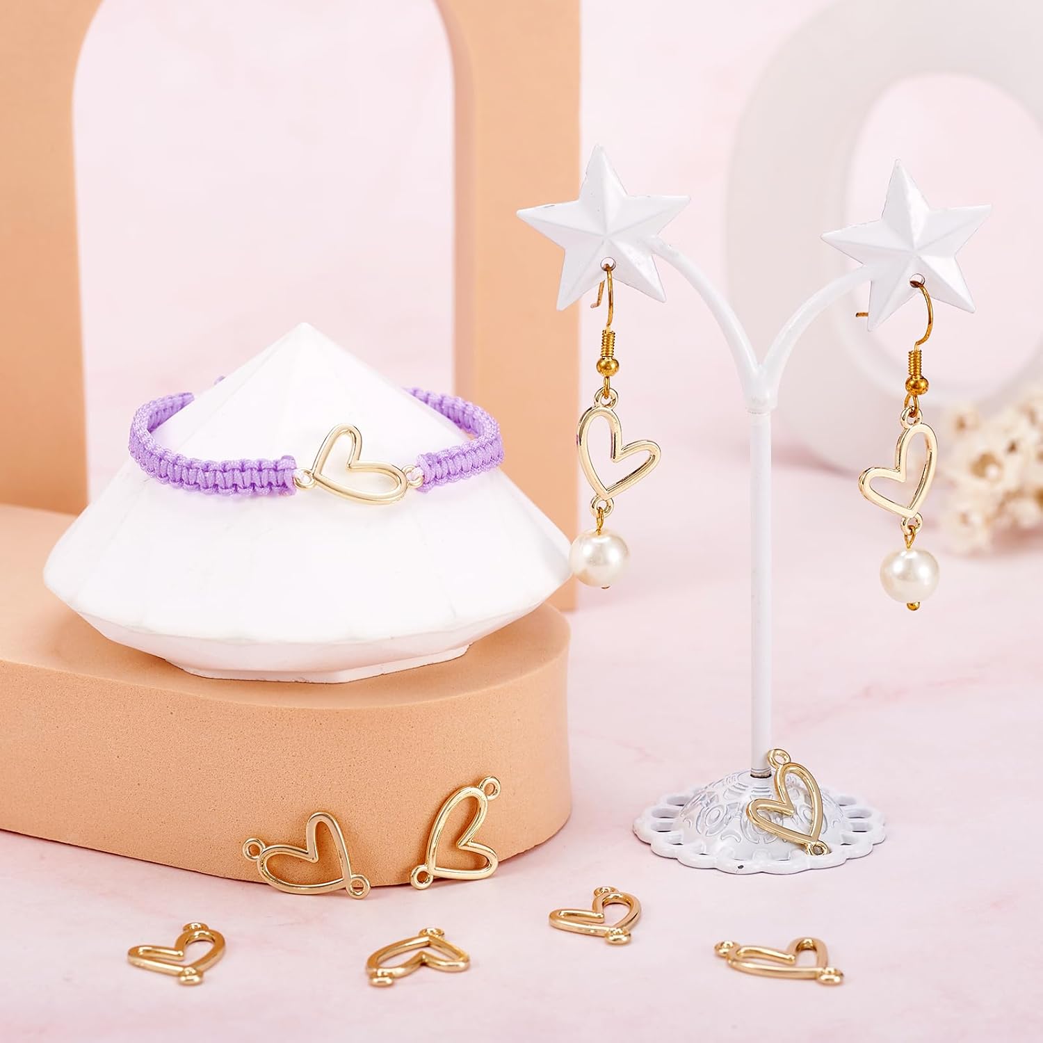 10Pcs Gold Heart Charms Heart Link Pendants Light Gold Connector Charms Double Loops Love Ring Pendants for Earrings Bracelet Necklace Macrame Making - Image 3