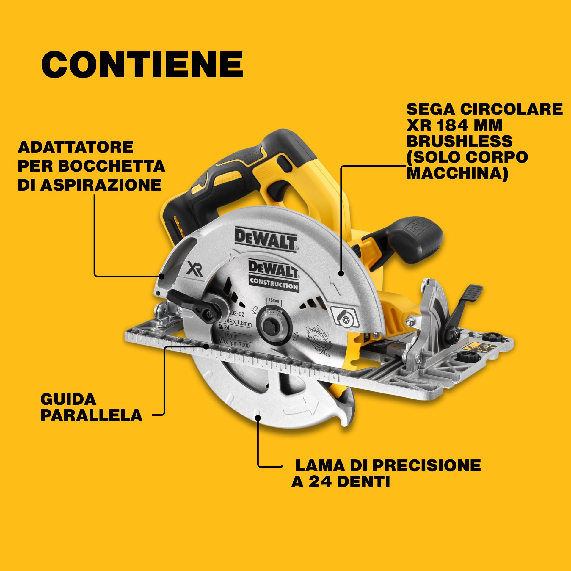 DEWALT XR 18V Sega circolare brushless con lama da 184 mm, taglio da 58 mm, LED e valigetta TSTAK, DCS572NT-XJ