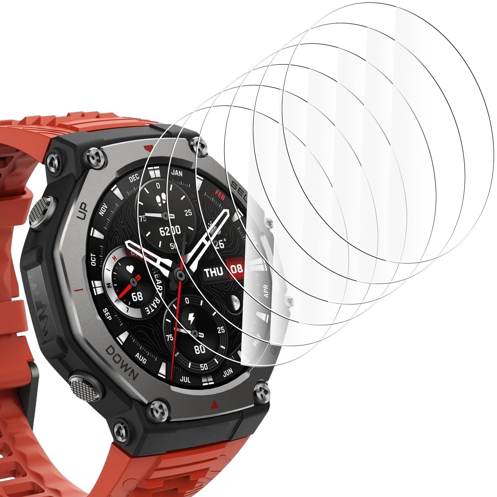 6 Pieces Screen Protector Compatible with Amazfit T-Rex 3 Pro/ 3, HD Tempered Glass Film Compatible with Amazfit T-Rex 3 Pro/ 3, Anti-Scratch
