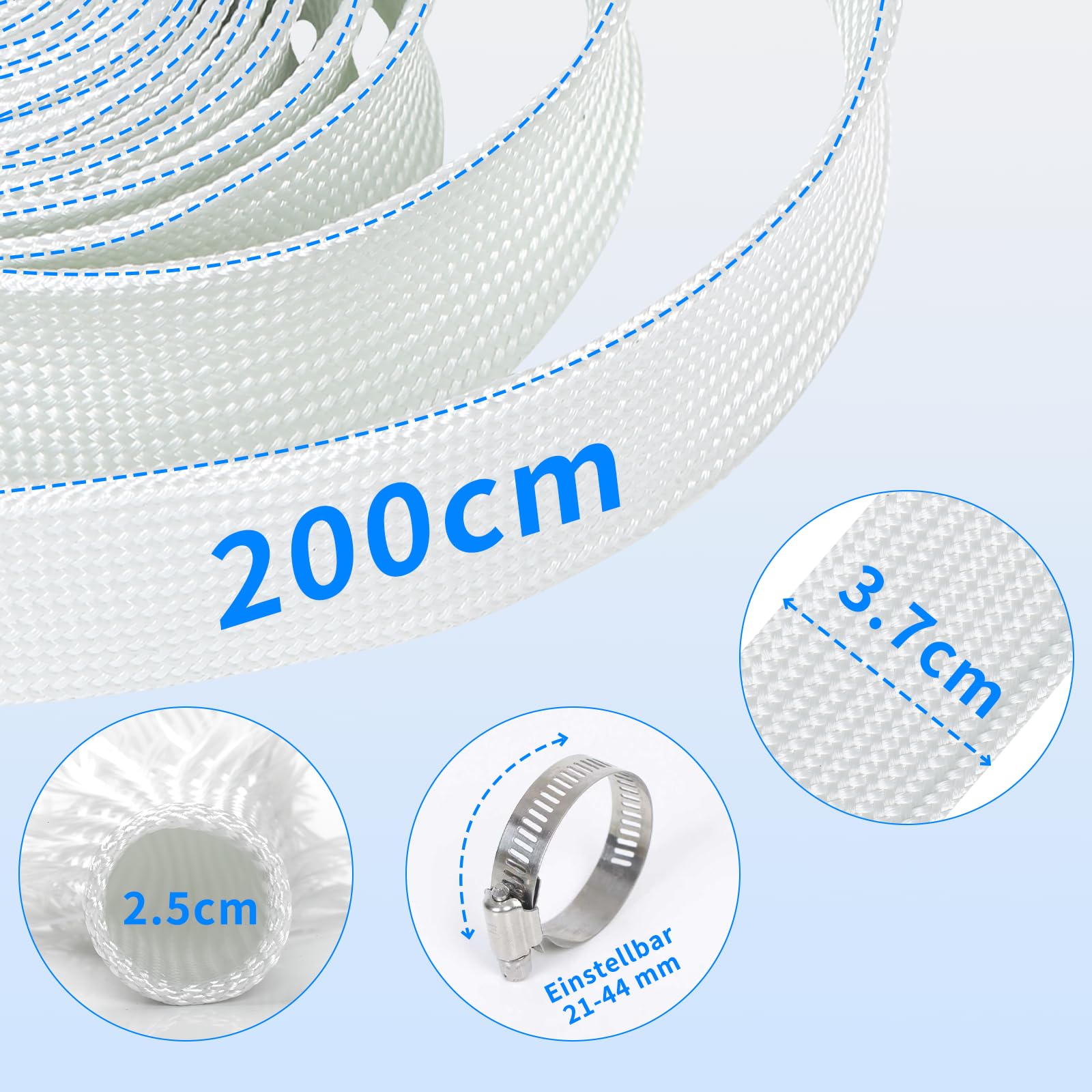Wąż wydechowy 25 mm, wąż chroniący przed wysoką temperaturą, rura wydechowa, ogrzewanie postojowe 200 cm, do awaryjnego agregatu prądu, izolacji, węża High TEMP, włókno szklane, ogrzewanie