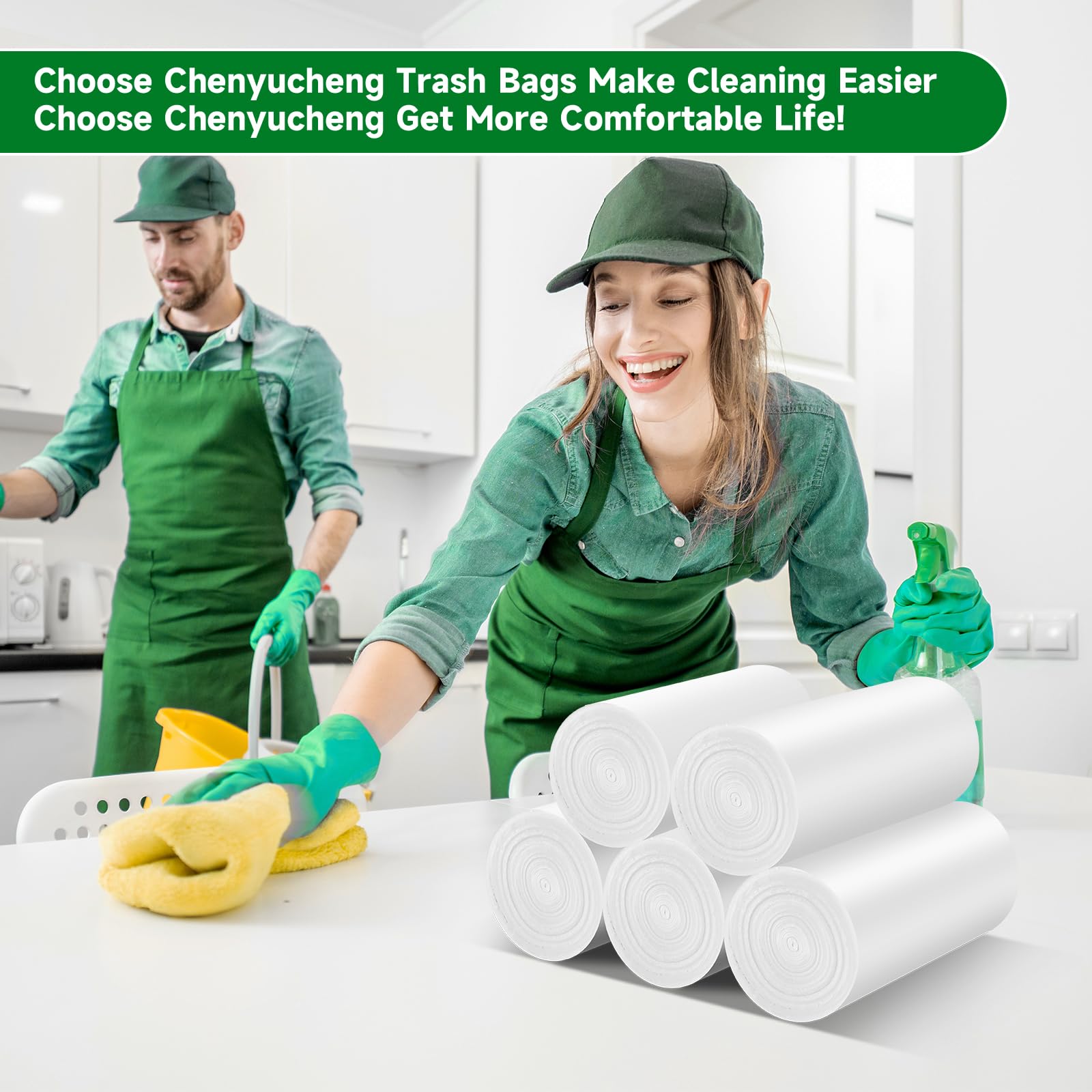 Mini bolsas de basura de 1.6 galones para baño, con asas, pequeñas bolsas de basura blancas (ajuste de 1.3 a 1.5 galones), 100 unidades de 6 litros, biodegradables, compost, bolsas de basura sin
