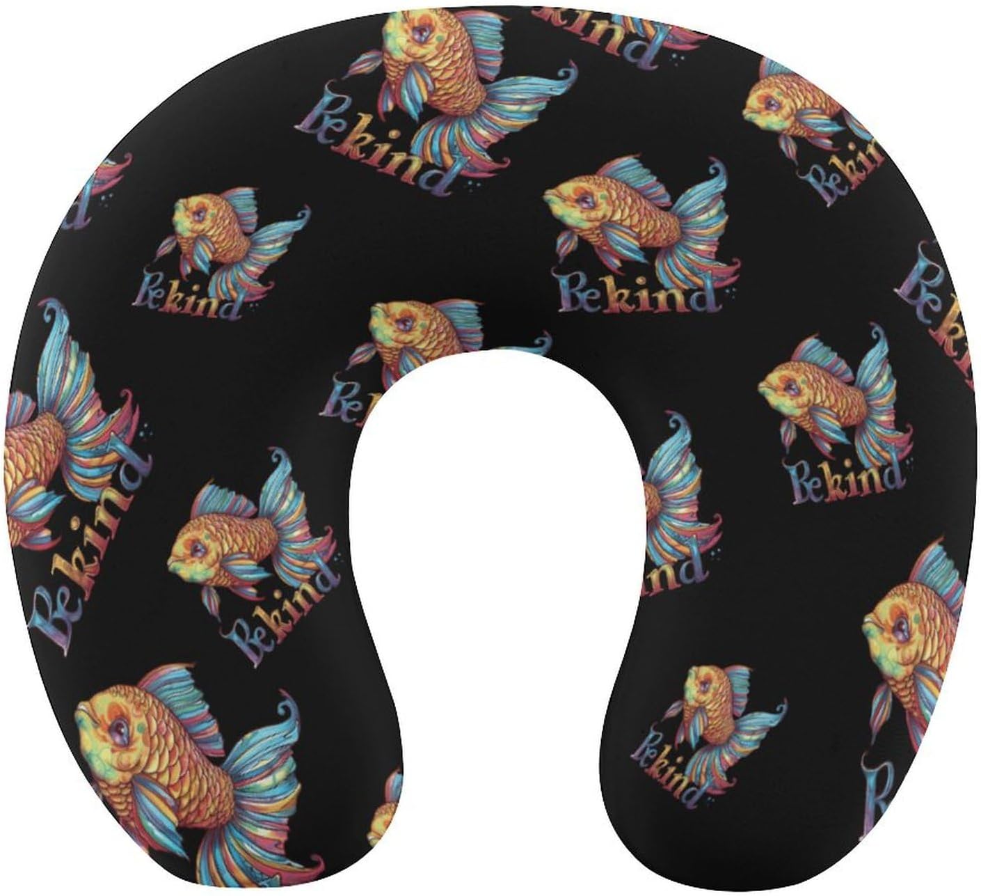 Be Kind Rainbow Fish Funny Travel Pillow U Shaped Memory Foam Neck Pillows Portable for Flight Car Home Office