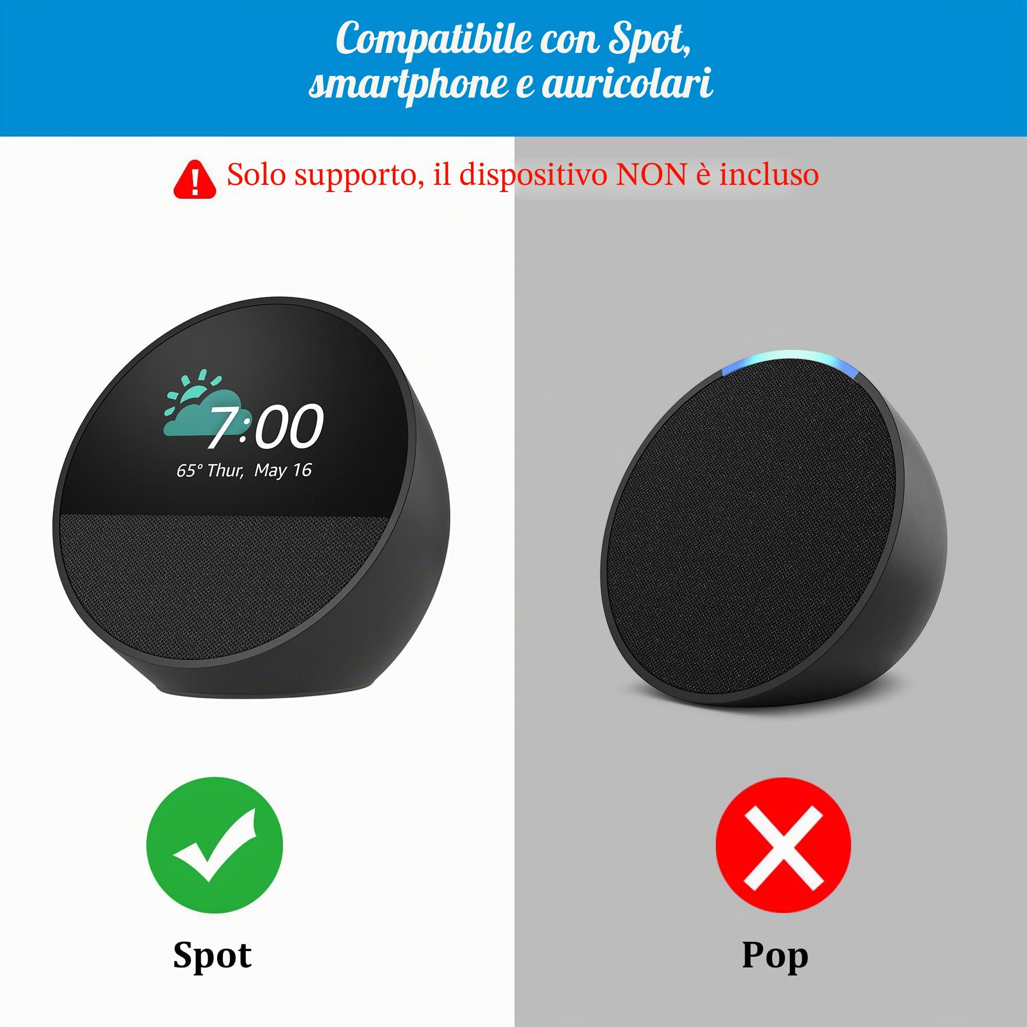 PlusAcc Supporto per Spot e Smartphone – Supporto da scrivania con porte di ricarica USB-C e USB-A, Supporto da tavolo compatibile con Spot/iPhone/Samsung (Nero)