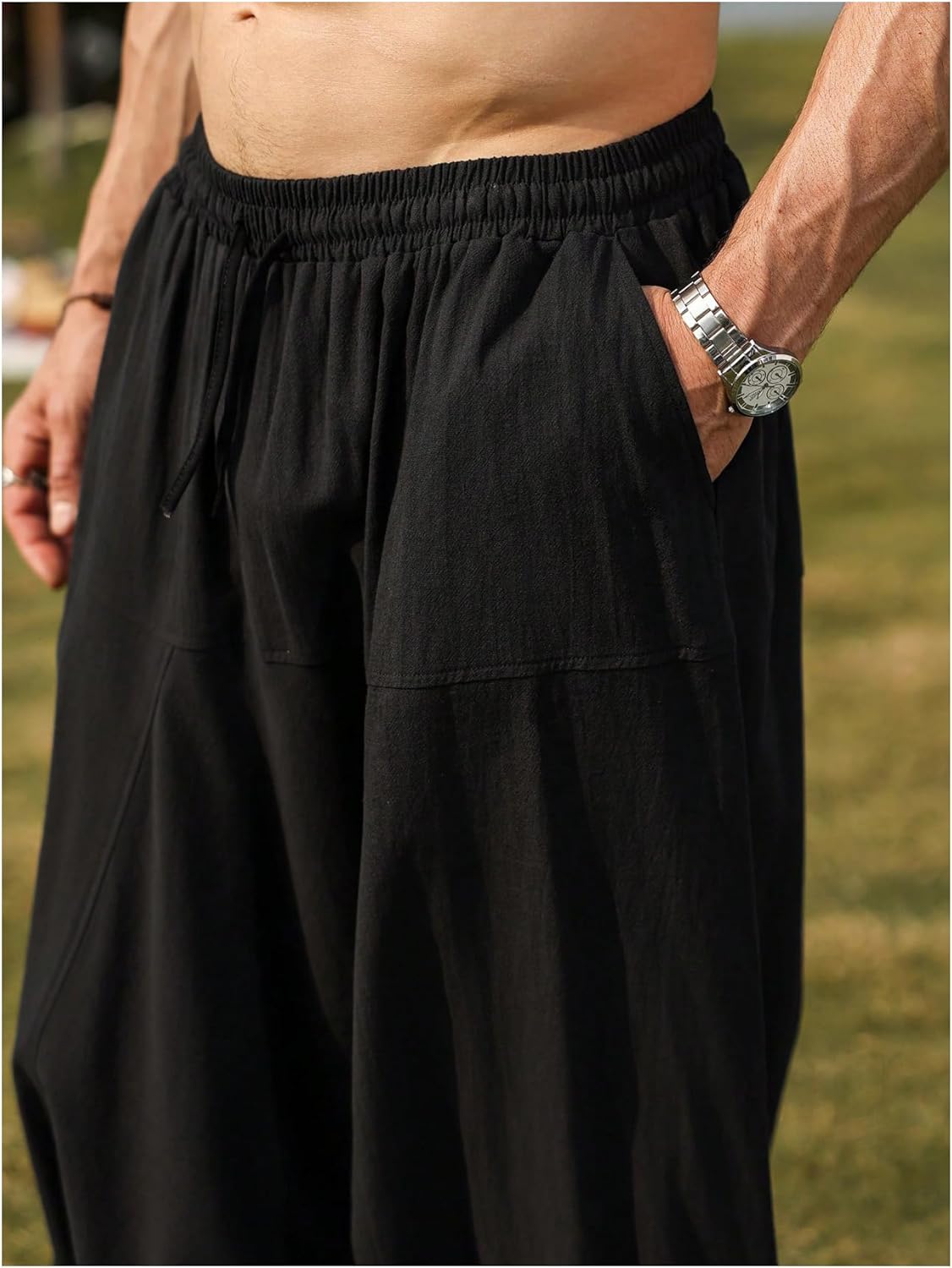 Men's Harem Pants Baggy Low Waist Aladdin Hippie Streetwear Casual Crotch Trouser with Pocket - Image 5