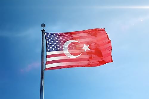 Miniatura 2 de Bandera híbrida turco-americana de 3 x 5 pies pancarta 100% poliéster, ojales de latón y cabecera de lona fuerte, para uso en exteriores o interiores