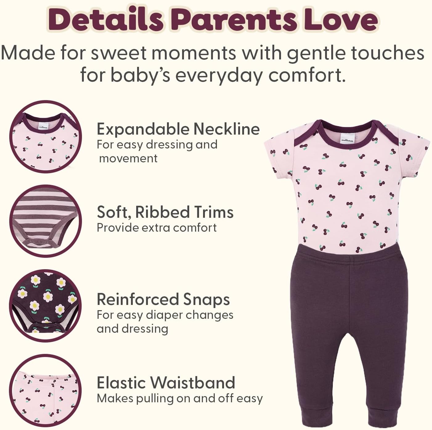 The Peanutshell 15pc Baby Clothes Set - Newborn, 3-6, 6-9 - Cherry Charm
