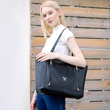 Diaper Bag Tote Baby Diaper Bag by miss fong, Leather Diaper Bag Backpack Diaper Tote Bag Backpack with Pacifier Holder Case Bundle