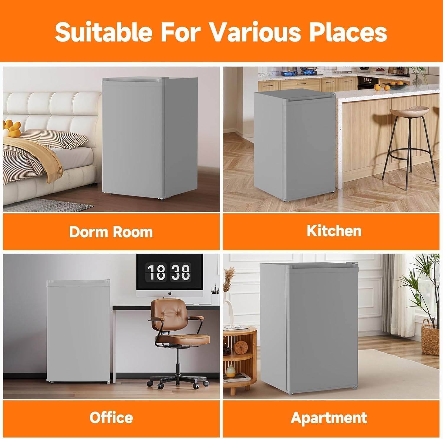 4.3 Cu Ft Mini Fridge With Freezer, Single Door Compact Refrigerator,122L Capacity Small Refrigerator With 7 Settings Adjustable Temperature, Mini Refrigerator for Apartment, Bedroom, Office, Dorm