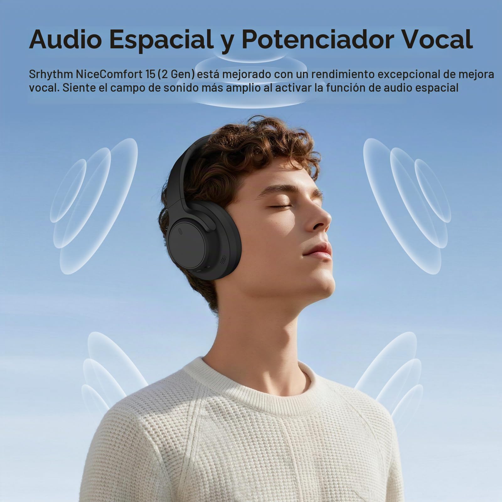 Srhythm Auriculares inalámbricos híbridos NiceComfort 15 (2.ª generación), con cancelación de Ruido, Bluetooth 6.0, Baja latencia, Audio Espacial, ENC, 120 h