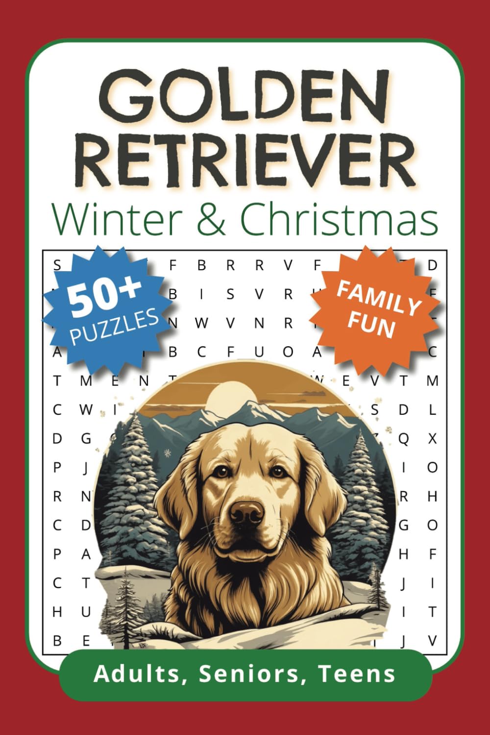 Golden Retriever Winter Word Search Book: A Christmas and Winter Themed Word Find Puzzle for Adults, Seniors, and Teens.