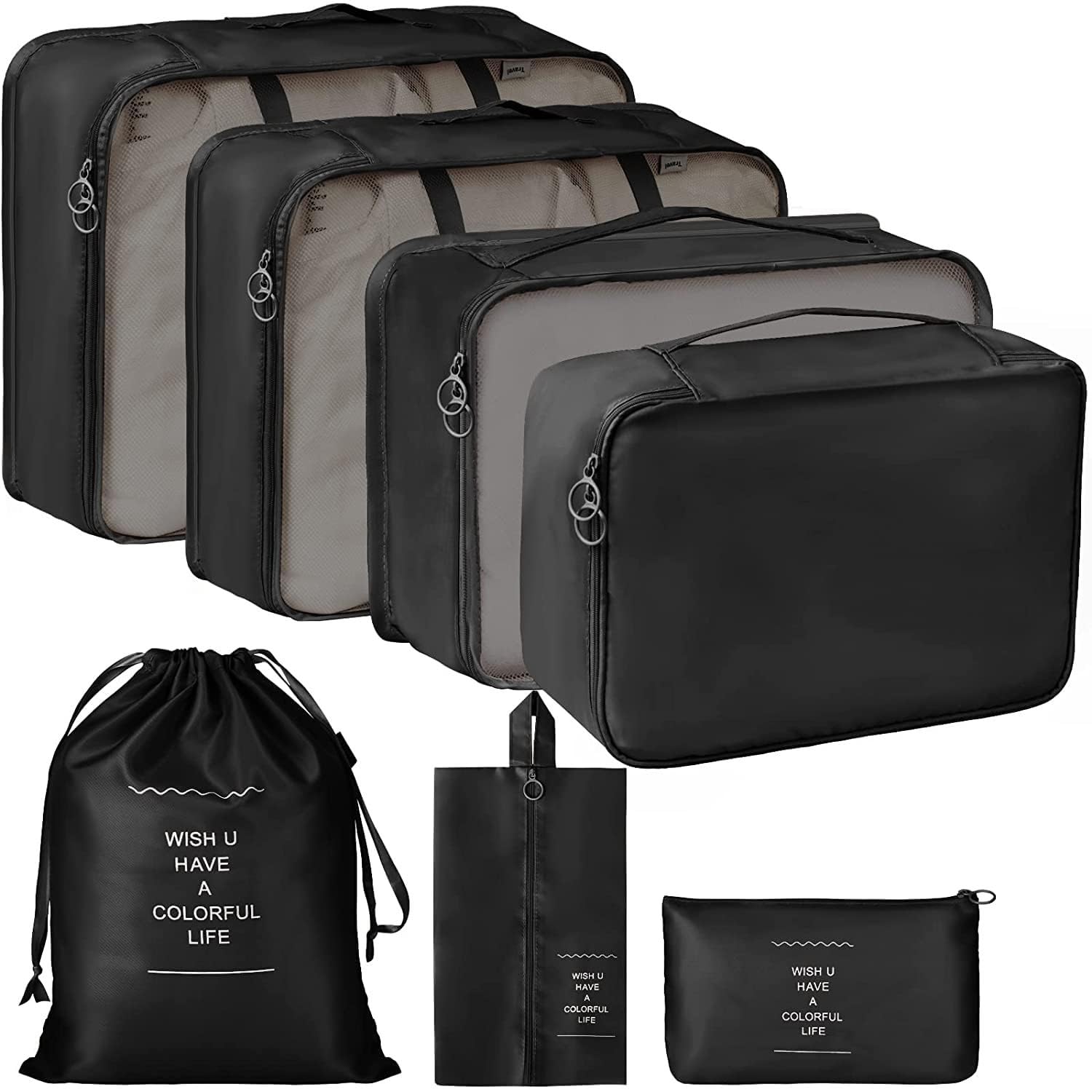 AKHANDANAND Black 7 Set Travel Organizer Bag 3 Packing Cubes 3 Pouches and 1 Toiletry Bag Travel Storage Organizers for Clothes Shoes Accessories Waterproof Lightweight Luggage Organiser Set | Black 7Pc Travel Organizer Set, 3 Cubes, 3 Pouches & Toiletry Bag Waterproof-picture-4