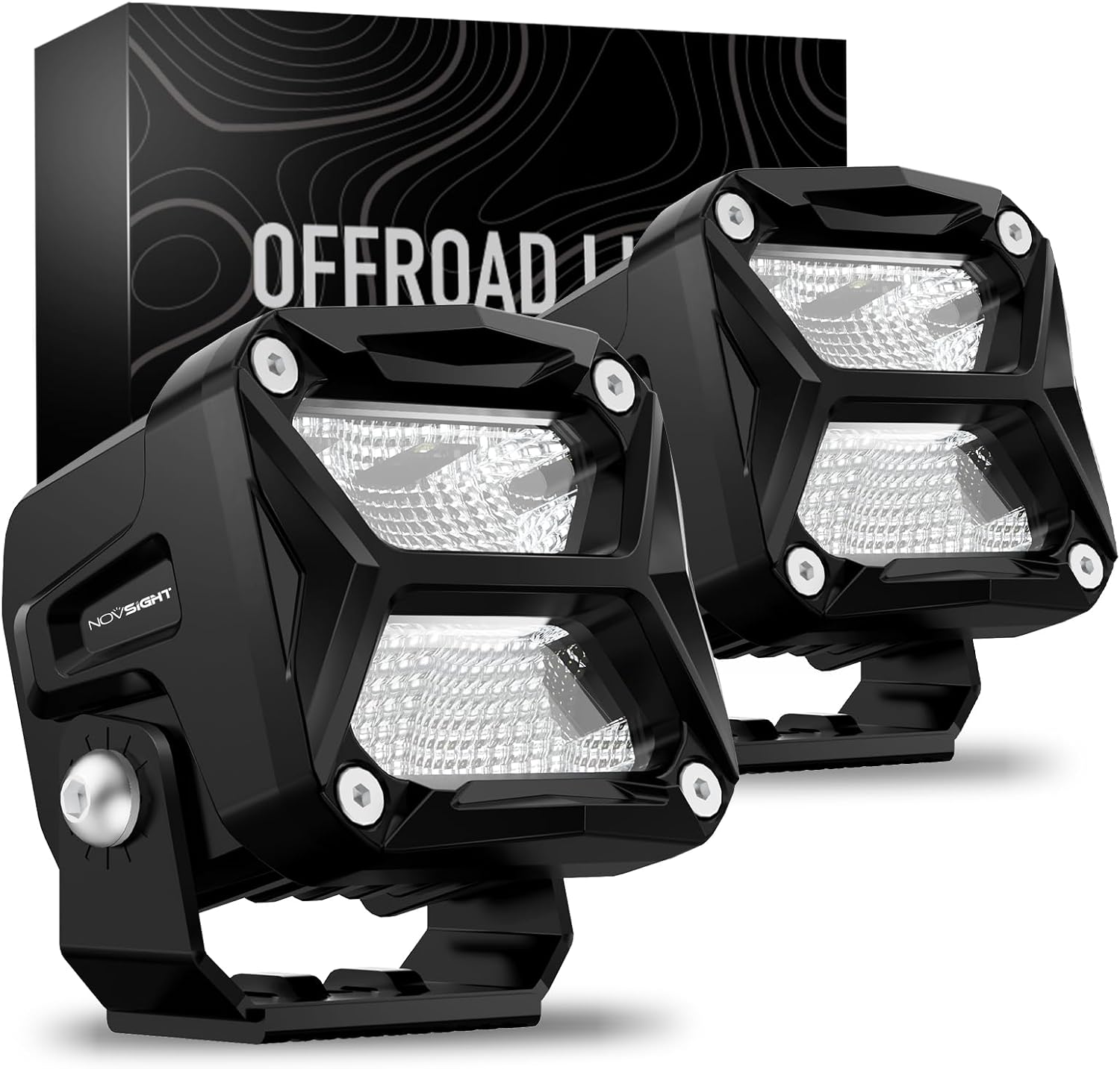NOVSIGHT 3 Inch LED Pod Lights - 80W 10800LM LED Off Road Lights Flood Light - IP68 Waterproof Cube Work Light for Truck Jeep Boat Motorcycle SUV ATV UTV, 2 Pcs