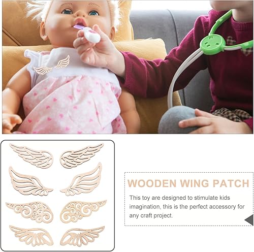 Miniatura 5 de PRETYZOOM 80 piezas de madera de grafiti con corte de alas, piezas de madera de madera para manualidades, decoración de adornos para niños y niños