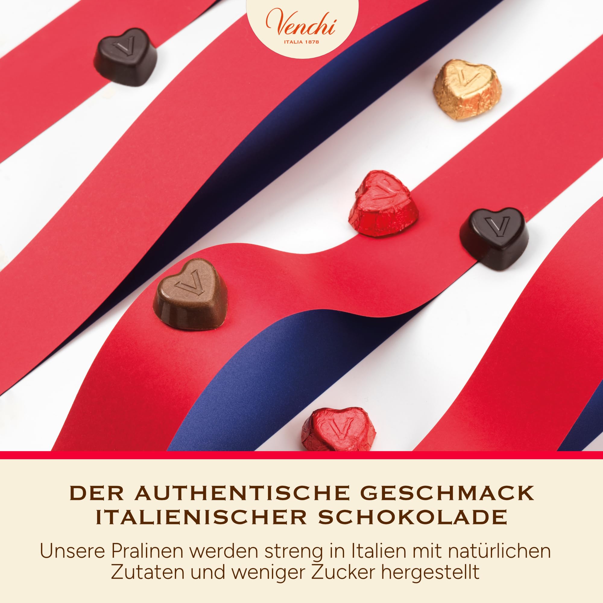 Venchi - Herzförmige Pralinen, Extra Zartbitter, 1 Kg, Vegan, Glutenfrei, Ohne Farb- und Konservierungsstoffe, Geschenkidee zum Muttertag