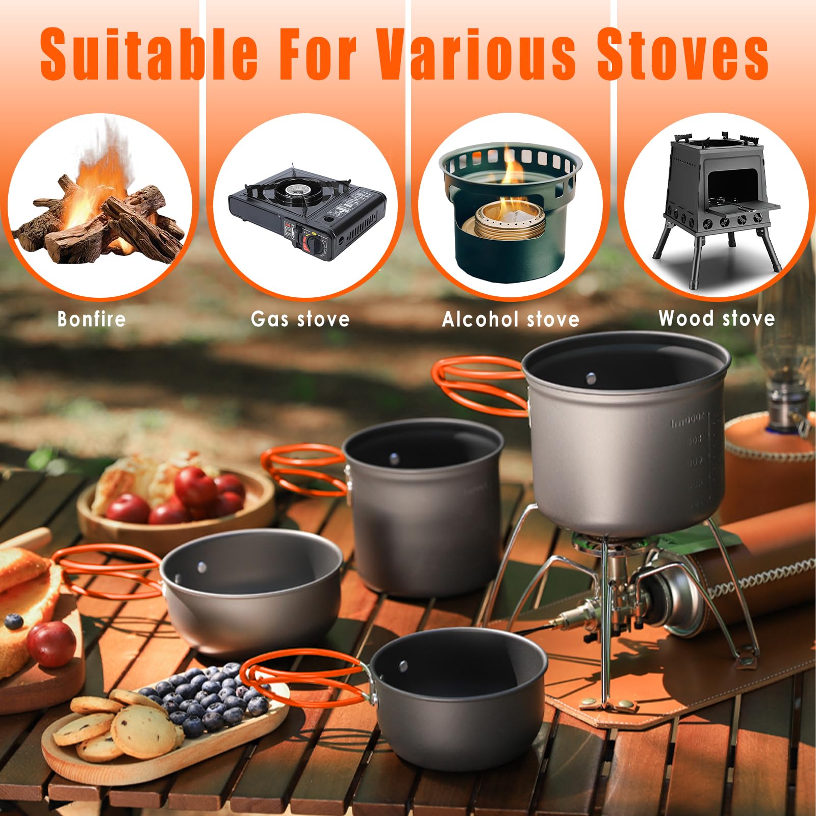 Portatile Pentole Set, Pentola da Campeggio per Fuoco, Fornello da Campeggio per 1-2 Persone, Utensili da Cucina da Campeggio, per Campeggio, Cucina All'Aperto, l'Escursionismo, Viaggi