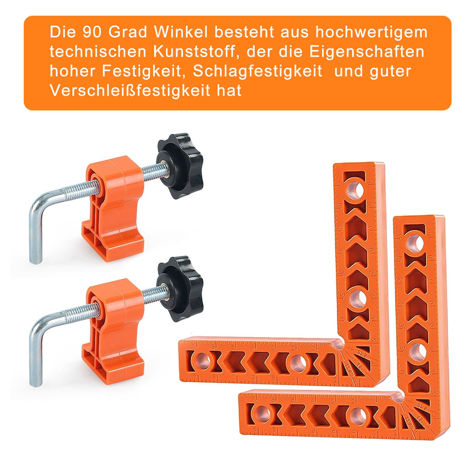 2 Stück 90 Grad Positionierwinkel, 4 Zoll Positionierwinkel, Winkelklemmen für Holzarbeiten, mit 4 Stück Einstellbare Befestigung, für Installationshilfe und Positionierung von Holz, Stein