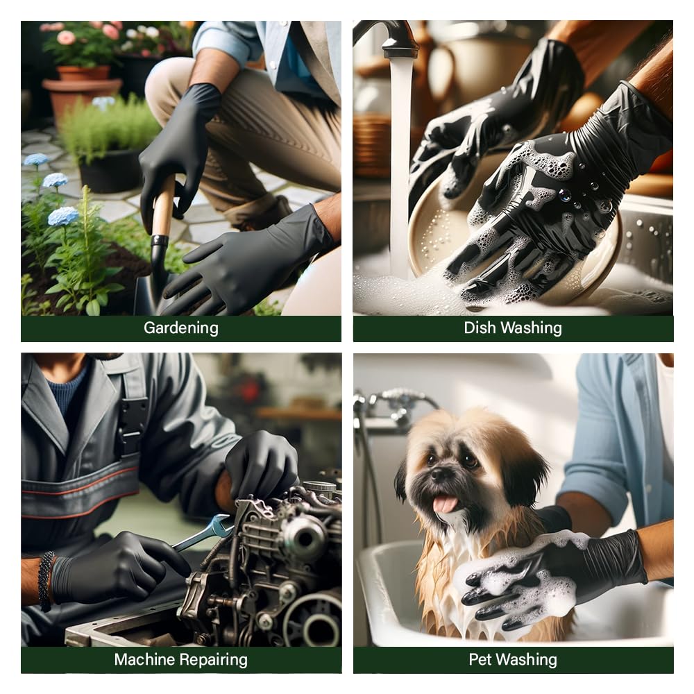 garbnoire Natural Latex Reusable Stretchable Rubber Heavy Duty Hand Gloves With Texture Palm Grip Anti-Slip Rolled Cuff Suited For Gardening |Multi-Purpose Use Outdoor Large- (Pack of 1 Pair, Black) 2