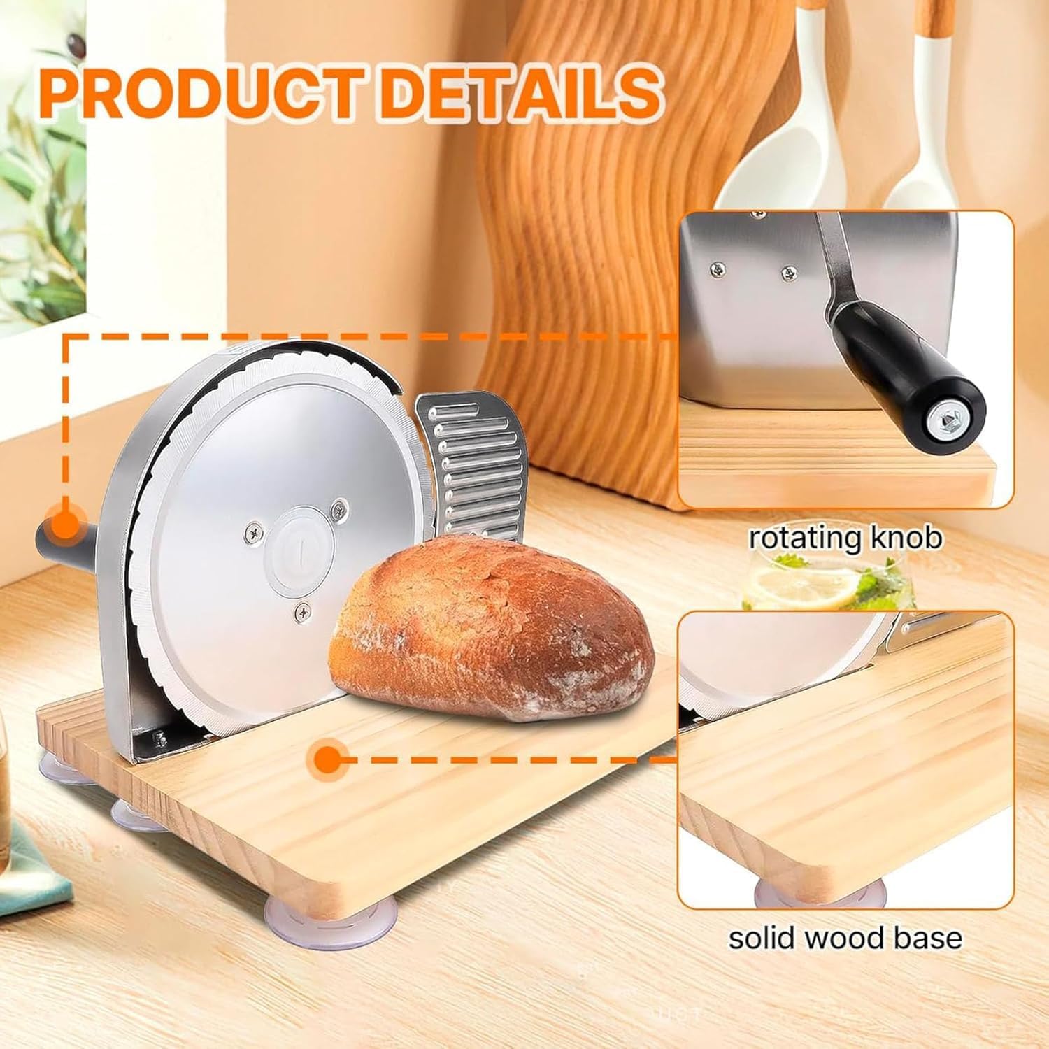 Cortador manual de pan de manivela – Máquina de corte de acero inoxidable con grosor de rebanada ajustable de 0 a 15 mm para uso doméstico y supermercado