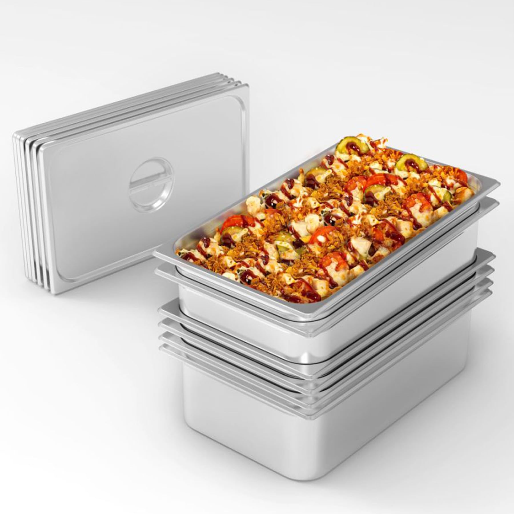 Takywep 6 Pack Hotel Pans with Lids, 1/1 Full Size Stainless Steel Steam Table Hotel Pans 6 Inch Deep, Tray Sets Food Storage Container 20.9''L x 12.8''W