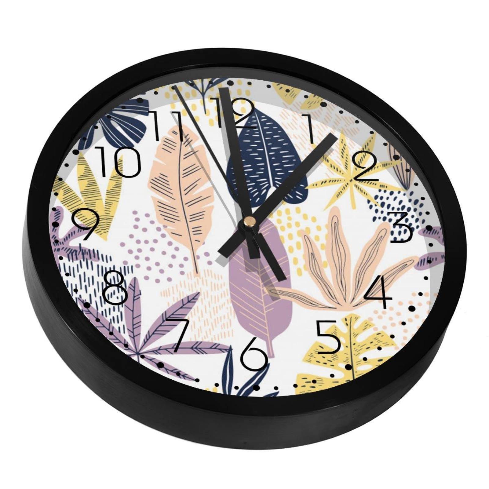Horloge murale silencieuse à motif feuilles de palmier exotique