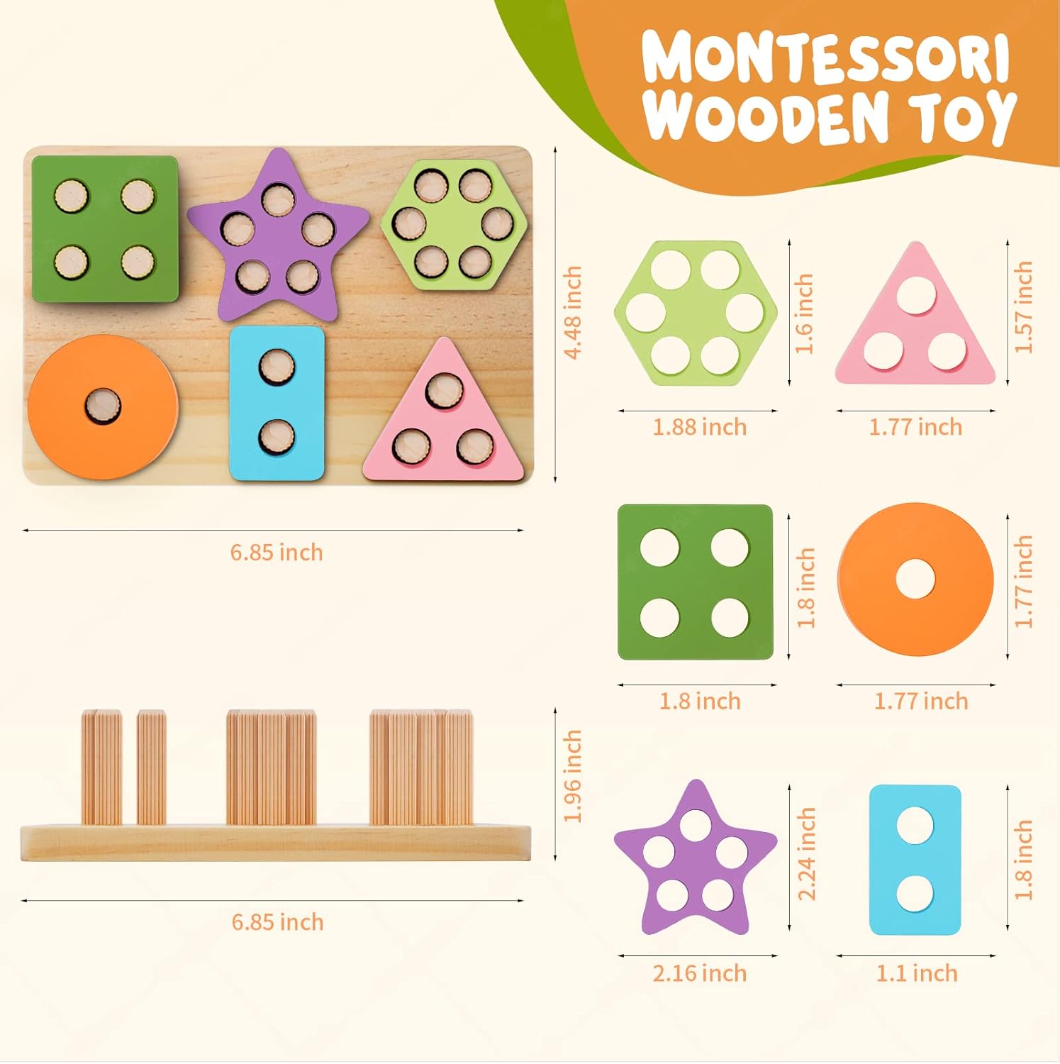 Kizmyee Montessori Toddler Toys, 24pcs Geometric Shapes Sorting and Stacking Block Board, Wooden Educational Puzzles Gift for 1 2 3 Years Old Baby Boys Girls Toddlers 6 71cOzm77e L. AC SL1500