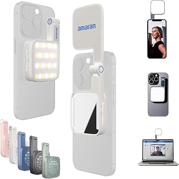Amaran Go Magnetic Selfie Phone Light,Dual LED Light Source with Adjustable Mirror Light CCT 2700K-6500K,Rechargeable for Selfie,Makeup,Video Conference,TikTok,for iPhone & Android White