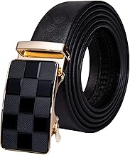 YOHOWA Belt for Men Ratchet Slid Buckle Automatic Designer Leather Strap Business Wedding Trim to fit
