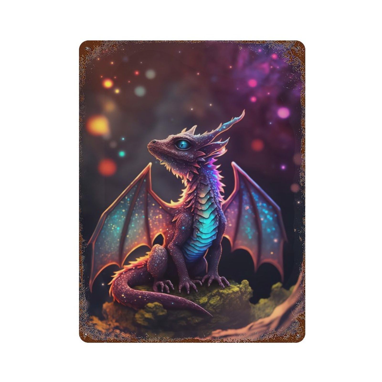 Rainbow Dragon Cub Rustic Tin Plaque 15.7"x11.8", Ideal for Cafe, Home Bar And Lounge Decor