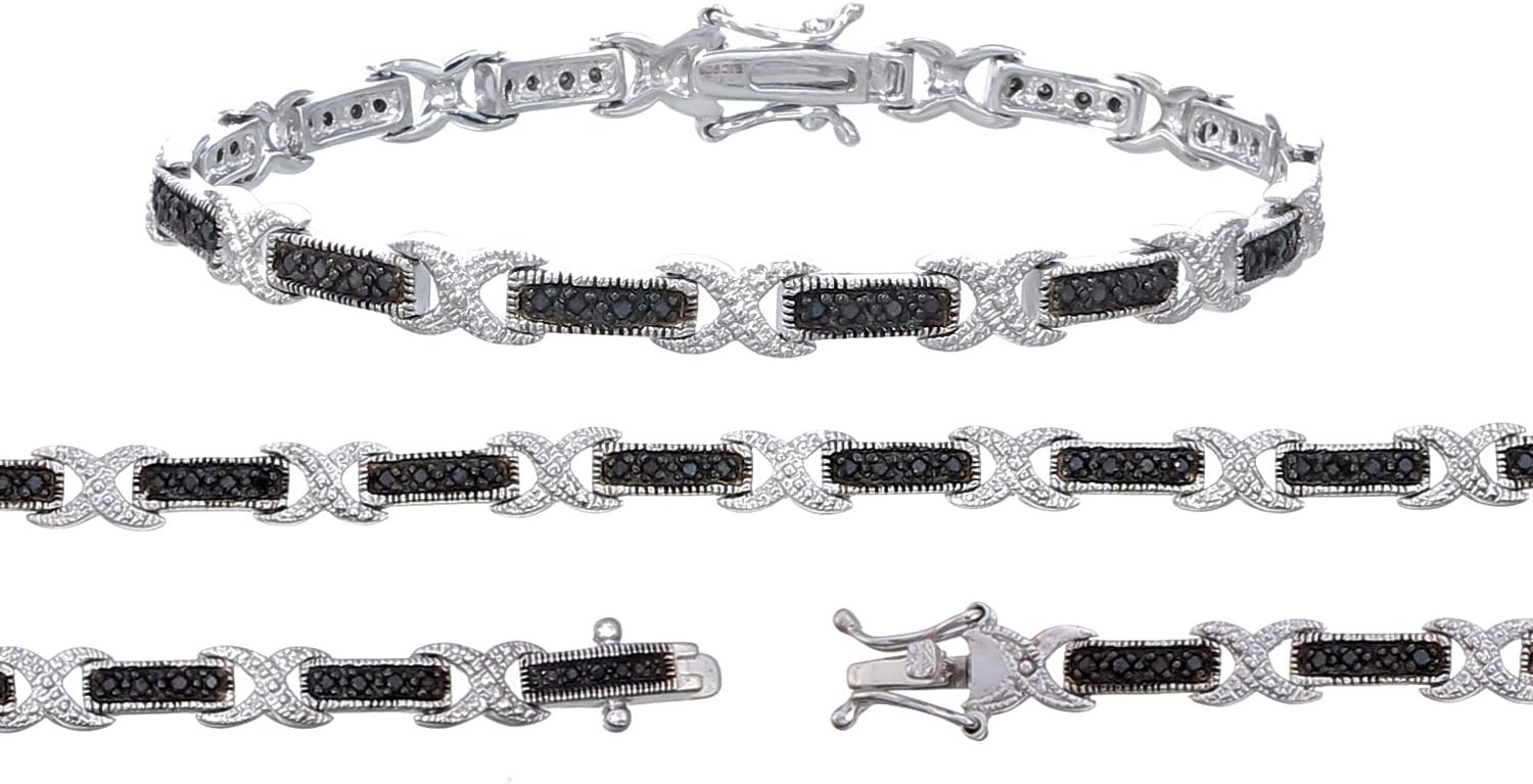 VIR JEWELS 1/2 CT Black Diamond Bracelet in Sterling Silver