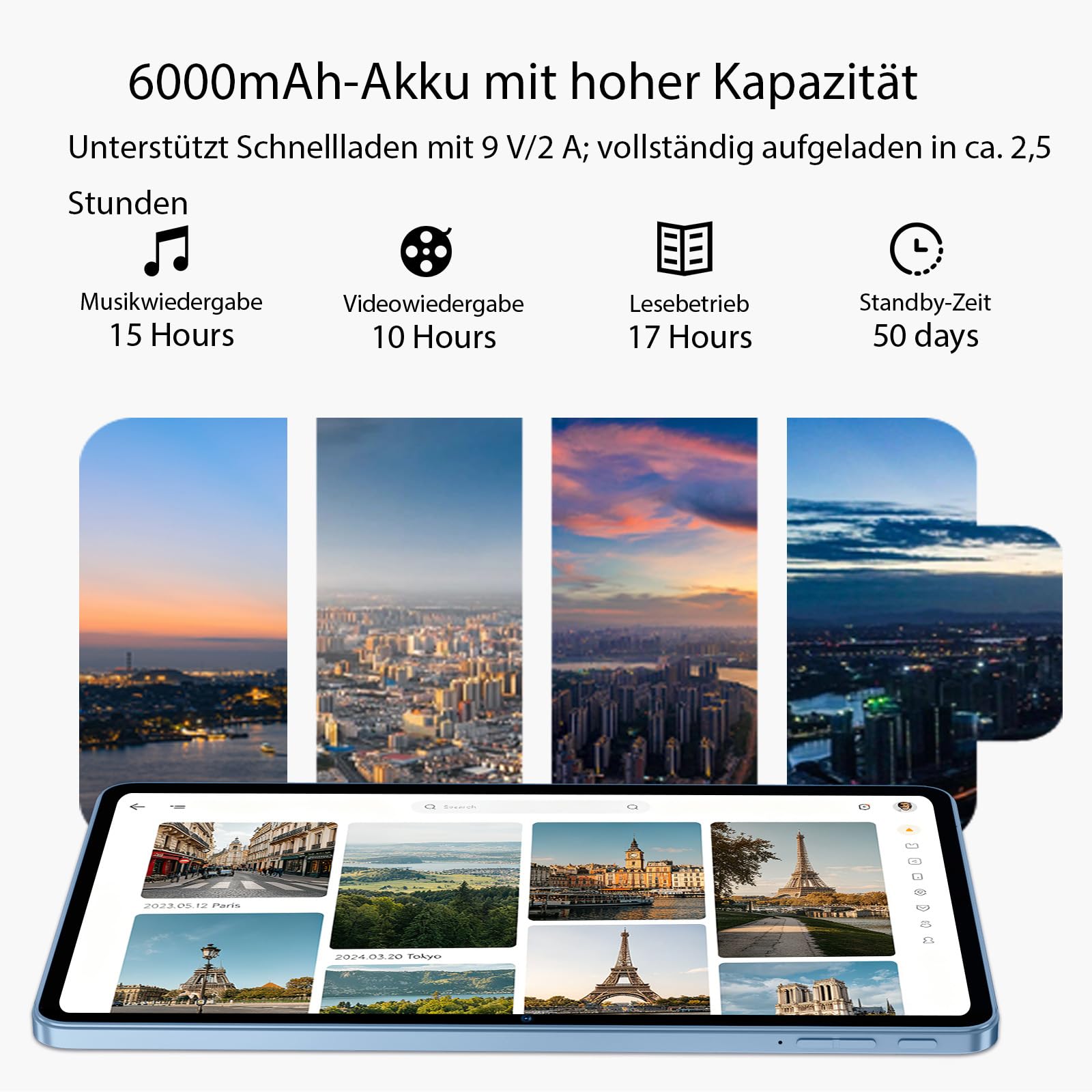 TUOHAITIME Tablet Android 16 da 10 pollici, 24 GB RAM + 64 GB ROM, 1 TB, espandibile, risoluzione dello schermo 1280p, processore Unisoc T606 Octa-Core, WiFi 6/doppia fotocamera/Face ID/GPS/batteria