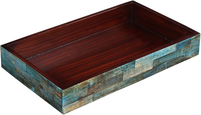 Decorative Guest Hand Towel Storage Tray Dispenser, Sturdy Holder for Disposable Paper Napkins - Bathroom Vanity Countertop Organization - 10x6, Black & White (10x6 Inches, Verdigris)