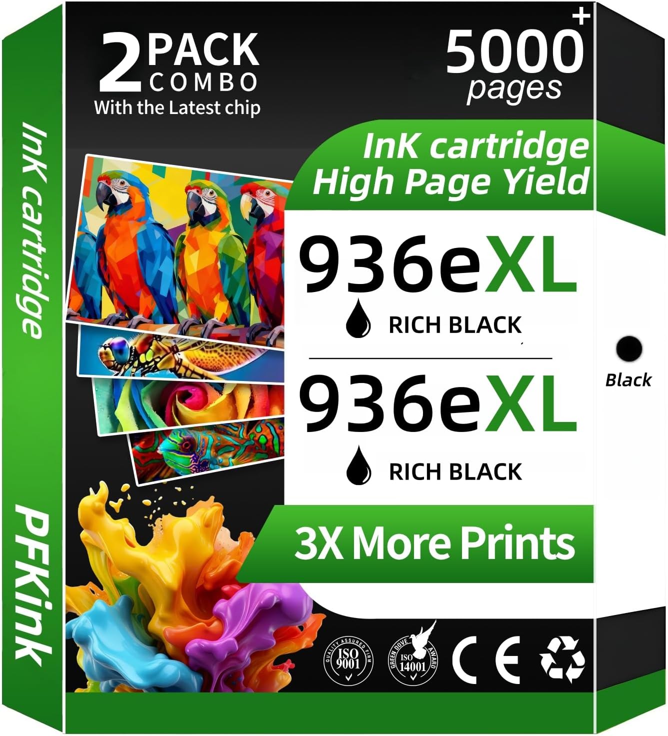 936e 936XL Black Ink Cartridge (with Chip) Replacement for HP 936e 936 Compatible with HP OfficeJet Pro 9125e 9135e 9128e 9122e 9110b 9130b 9730e 9730 Printers (2Black)