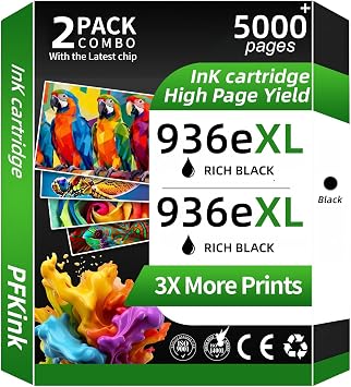 خرطوشة حبر سوداء 936e 936XL مع شريحة بديلة لطابعات HP 936e 936 متوافقة مع طابعات HP OfficeJet Pro 9125e 9135e 9128e 9122e 9110b 9130b 9730e 9730 2أسود