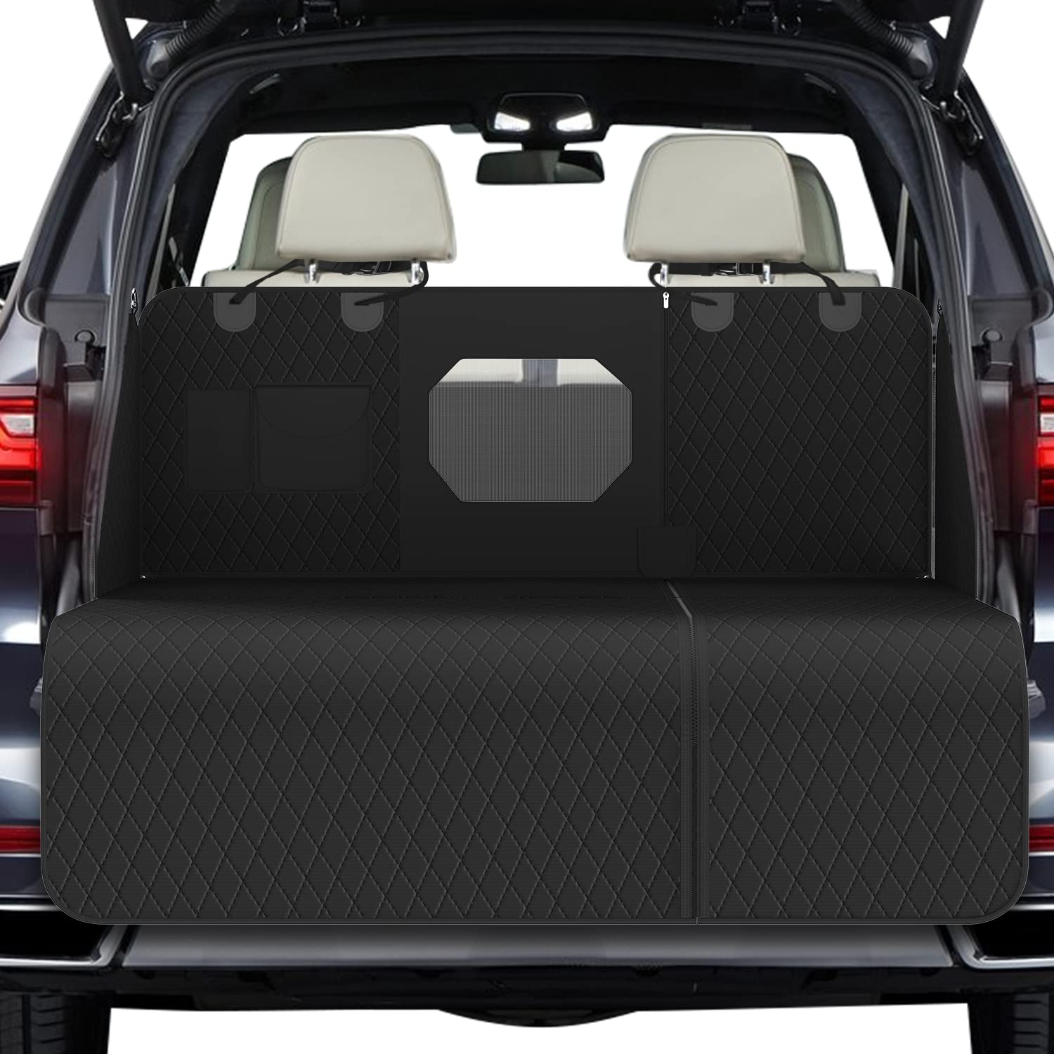 Pekimu Coprisedile Auto Cani 6 in 1 per Sedili Posteriori, Bagagliaio e Sedili Anteriori, Impermeabile, AntiGraffio, Antiscivolo, Amaca per Cani con Finestra a Rete per Auto, SUV e Furgoni