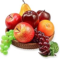Ikosora 8pcs Lifelike Artificial Fake Fruits Set - Realistic Foam Apples, Grapes, Orange, Pear for Home Kitchen Decor, Party Props & Displays