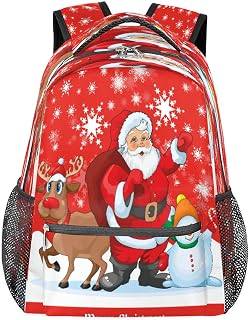 Mochilas escolares de Papai Noel de Natal para meninas, mochila de estudante, resistente à água, boneco de neve de Natal para viagem, escola, para mulheres/homens, faculdade, Multi, Medium