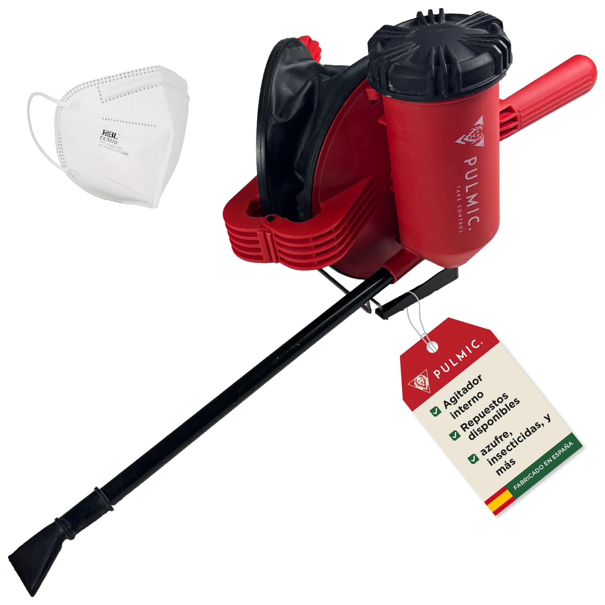 Espolvoreador Azufre, Tierra de Diatomeas e Insecticidas .Pulverizador de Polvo con Agitador, Boquilla y Tubo Orientable .Fuelle para Fumigar Polvo con Agitador. Azufradora 1,5kg Fabricado en España