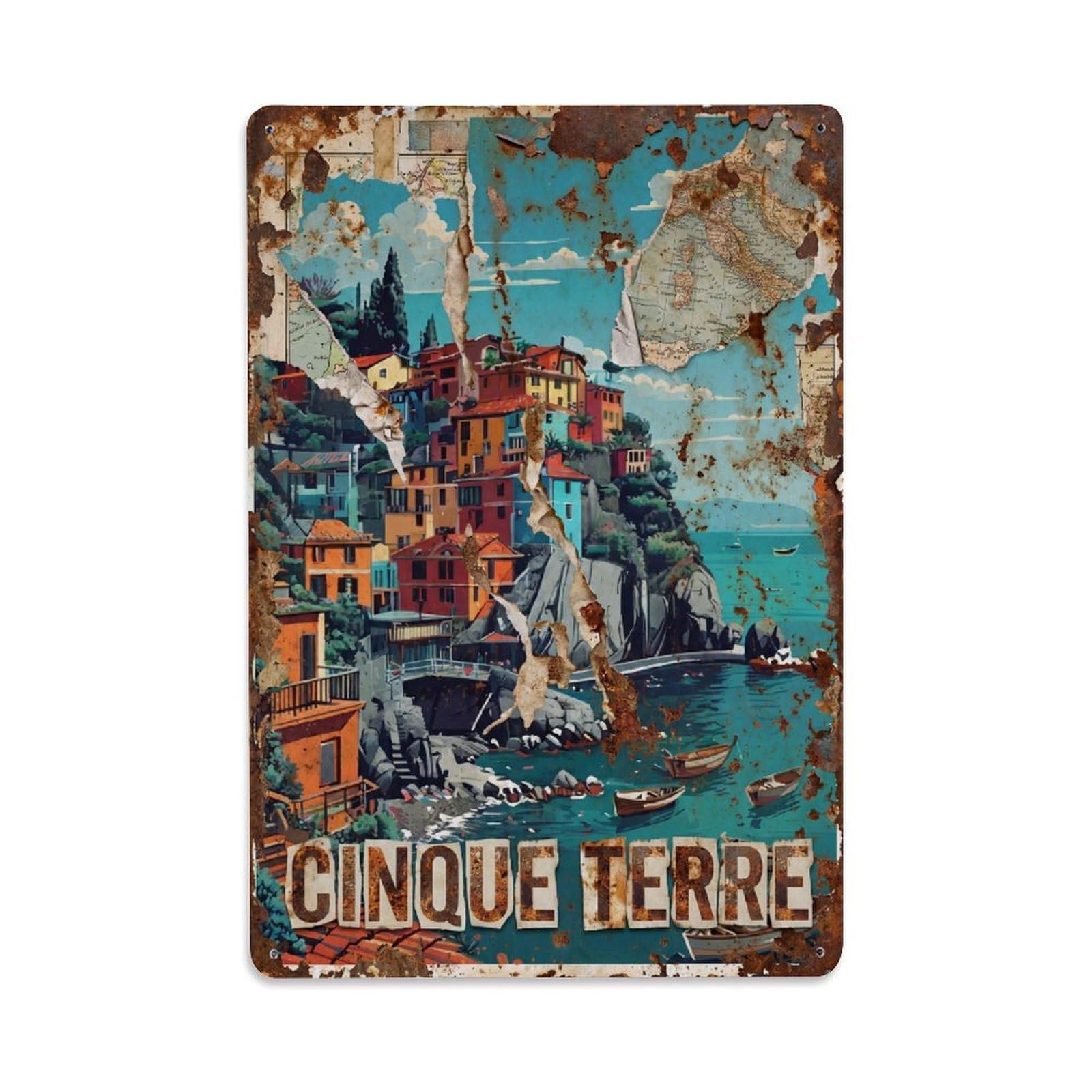 Huiyhb 8X12inch(20X30cm) Vintage Travel Cinque Terre Italy Distressed Metal Tin Sign