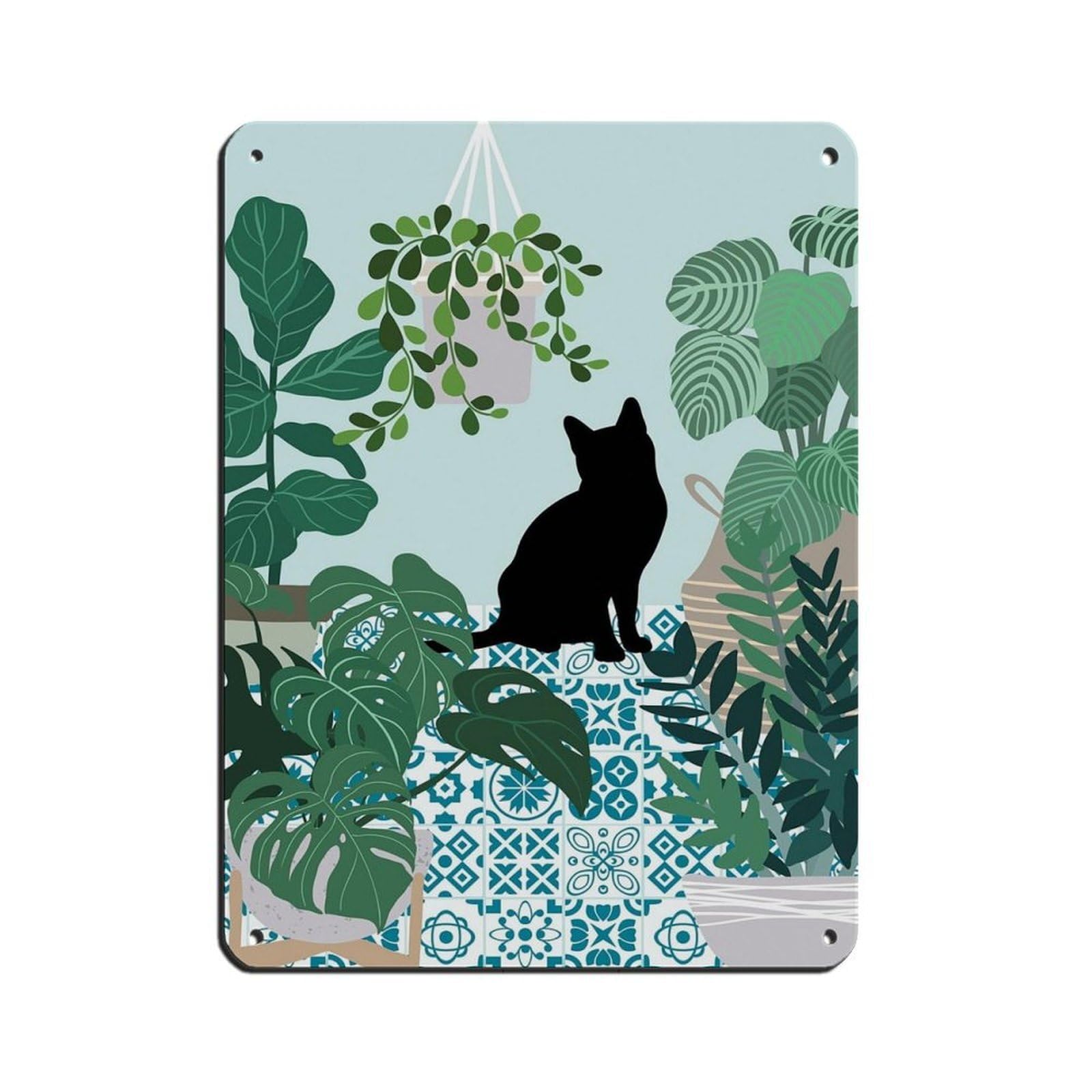 Cat And Plants, House Plants,boho Botanical Tin Sign Vintage Metal Pub Club Cafe Bar Home Wall Art Decoration Poster Retro 12x16inch(30x40cm)