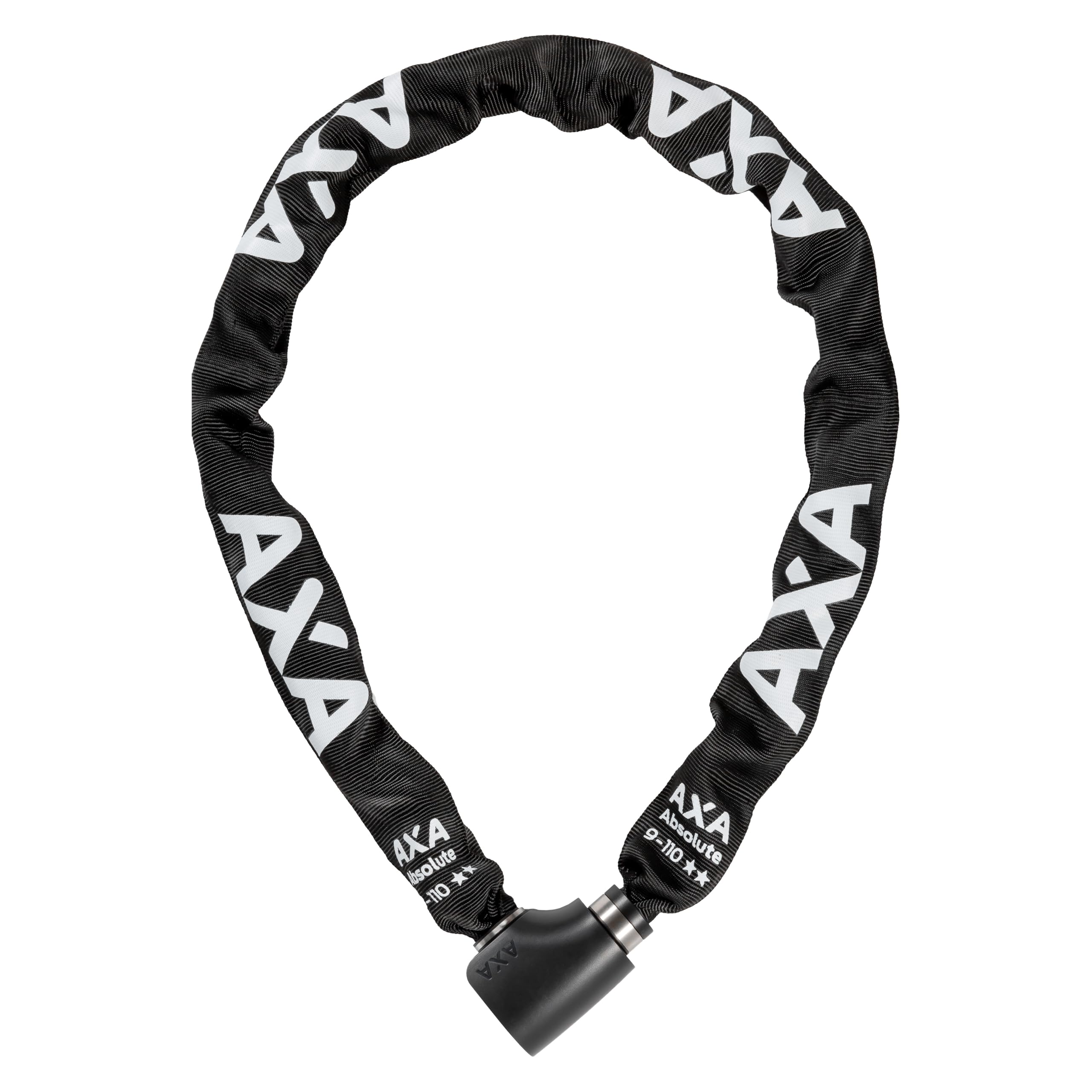 AXA Absolute 9-110 Kettenschloss, Länge 110 cm, Sicherheitsstufe 14, Stahlglieder 9 mm, Schwarze Schutzhülle, Schwarz