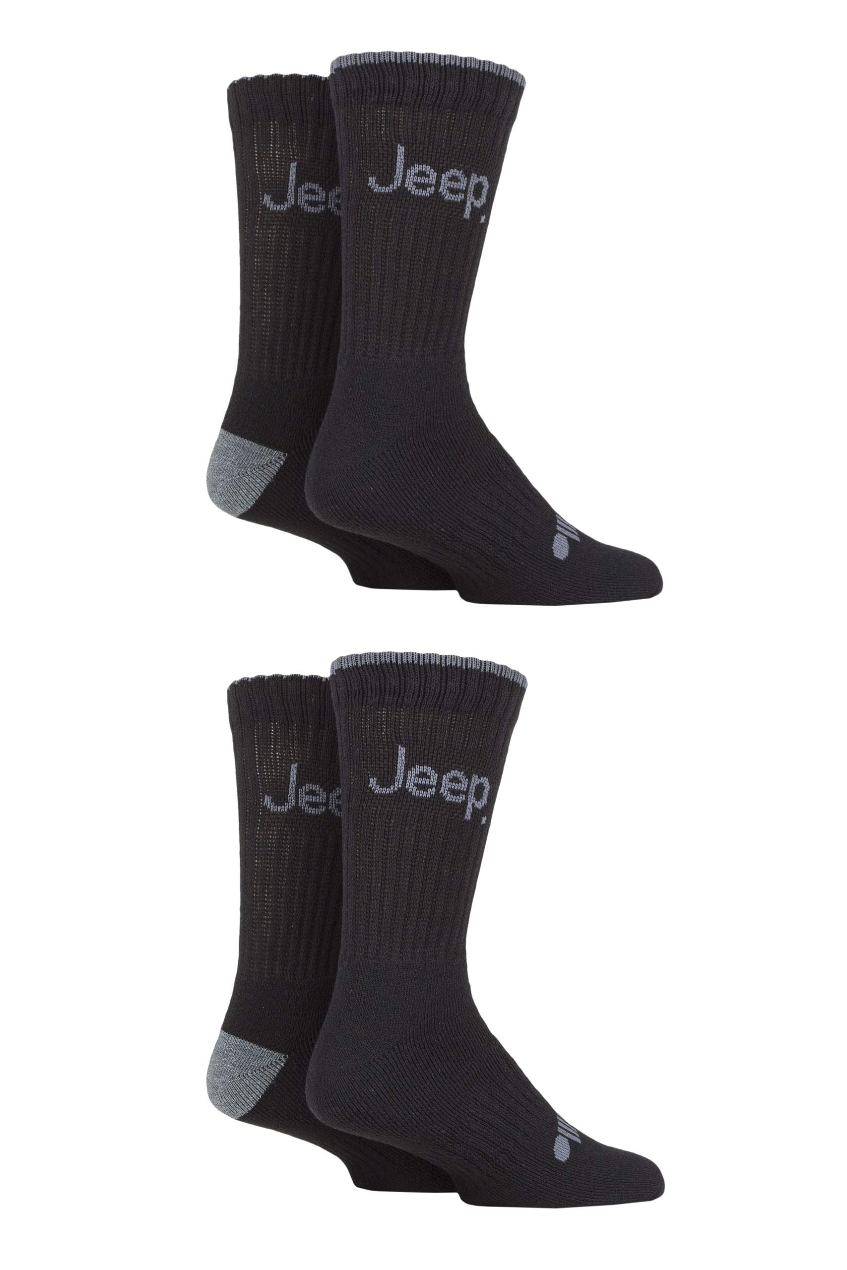 Jeep Mens Performance Plain Ribbed Socks Pack of 4 Black/Charcoal 6-11