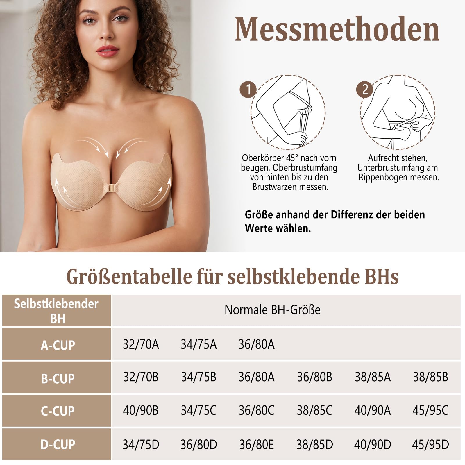 Klebe BH Push Up, Unsichtbarer BH Sticky Bra, Wiederverwendbarer Klebe Push Up BH für Damen, Große & Kleine Brüste mit Nippelpads & Aufklebern zur Bruststraffung, BH für Rückenfreies Kleid, Brautkleid