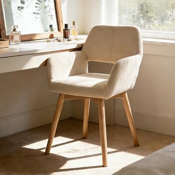 Desk Chair No Wheels Vanity Chair Comfy Accent Chair for Living Dining Room Bedroom Home Office Mid Century Modern Upholstered Armchair Sofa Chair Beige, 1