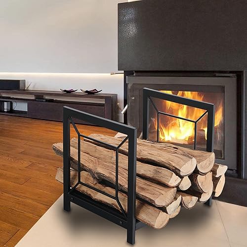 Miniatura 6 de GREEN PARTY Estante de leña pequeño de 17 pulgadas, soporte de leña de metal para interiores y exteriores, soporte decorativo para chimenea,