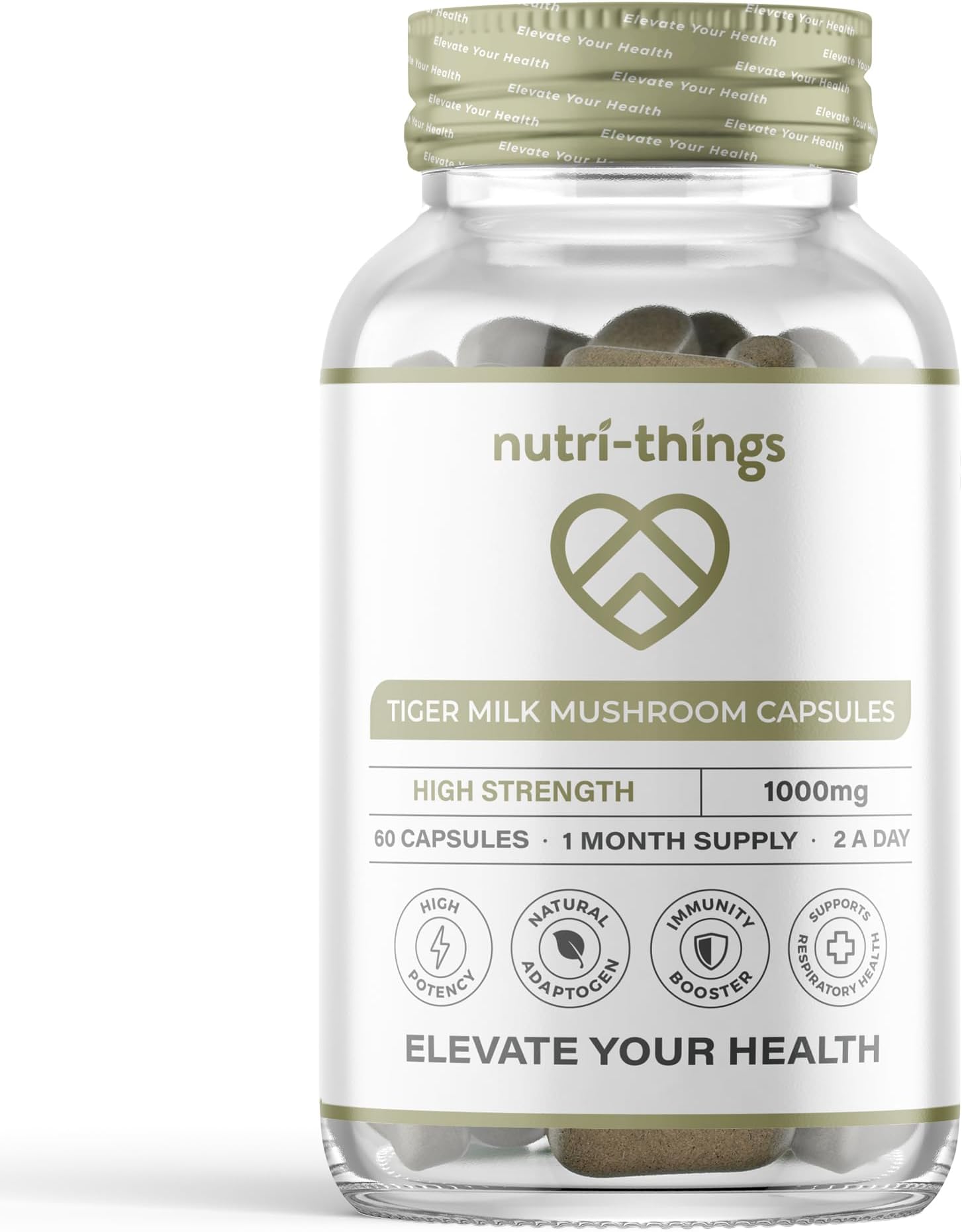 Tiger Milk Mushroom Capsules 1000mg - High Strength | 60 Capsules | Natural Adaptogen for Immunity & Respiratory Health | Supports Daily Wellness & Vitality | 1 Month Supply, 2 a Day