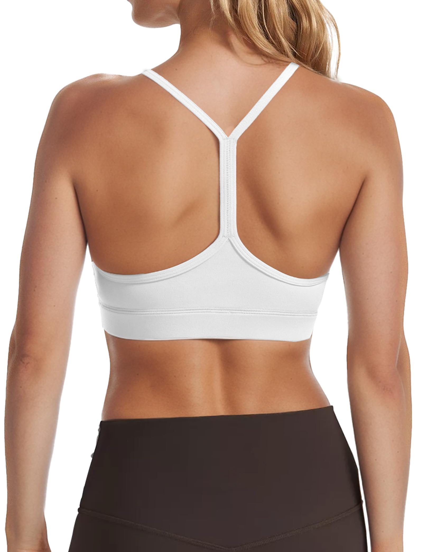 Buauty Lot de 2 soutiens-gorge de sport dos en Y pour femme, soutien-gorge rembourré à faible impact, dos nageur, bretelles spaghetti, haut d'entraînement pour femme, 2P-Noir+Blanc, Taille XS