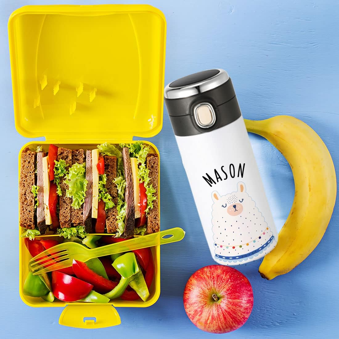 Andaz Press Personalized Kids Tumbler Llama Kids Stainless Steel Water Bottle with Leakproof Flip Lid- 10oz BPA-Free Tumbler For Girls Boys Son Daughter Students, Birthday Party Favors Gifts, 1-Pack