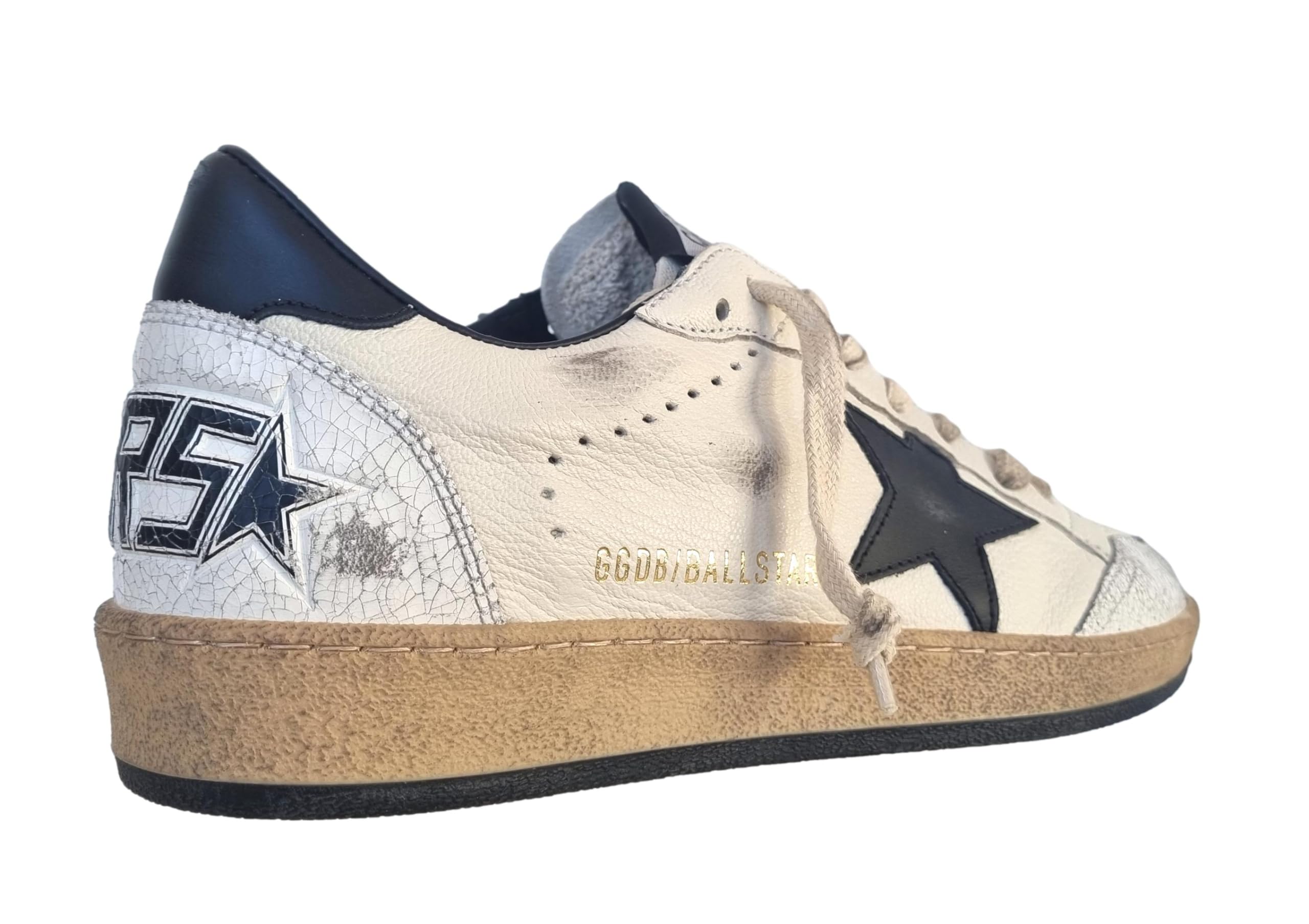 Golden Goose Scarpe da Uomo Vintage Ball Star Pelle Crackle 10283 Bianco e Nero