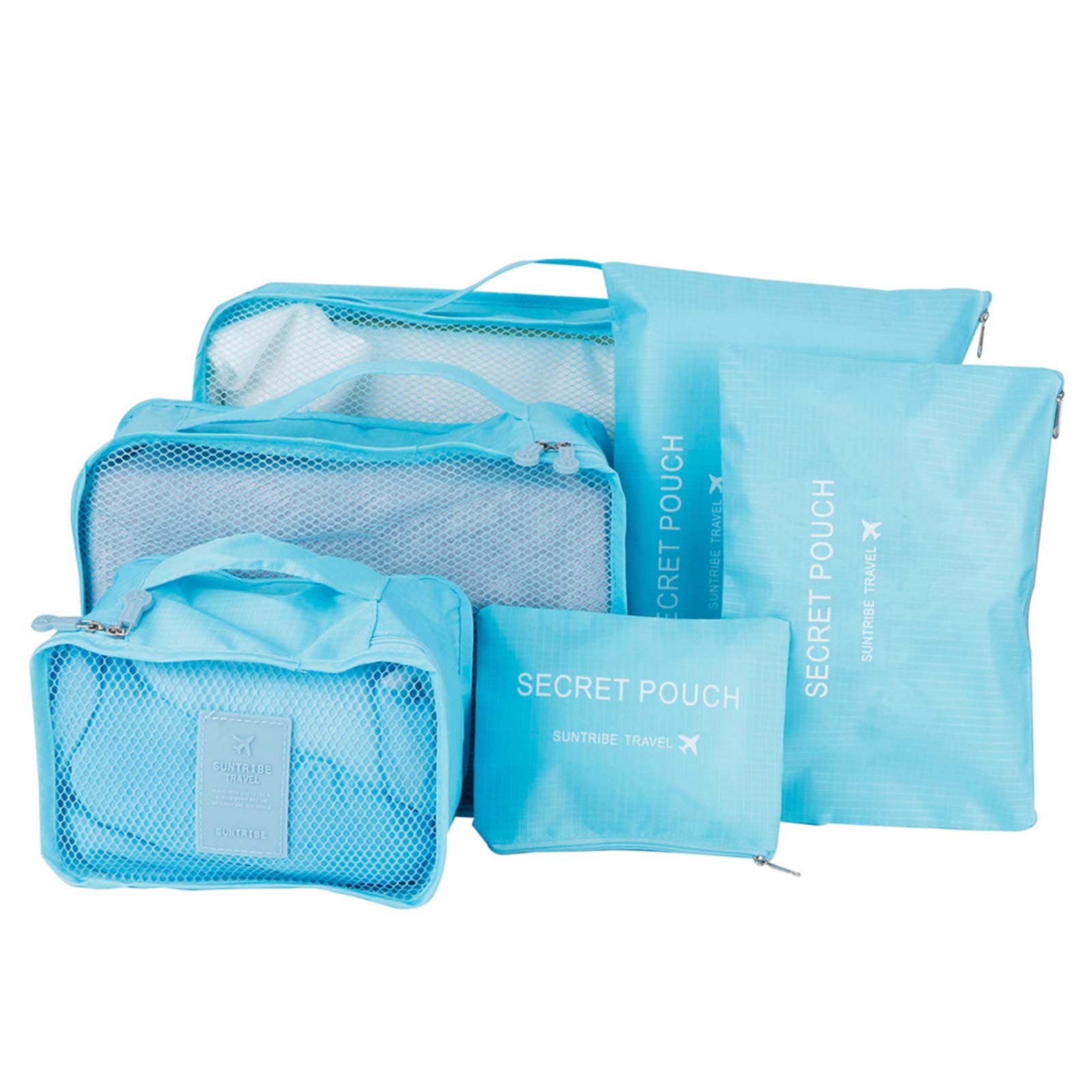 6 Pcs Packing Travel Cubes for Suitcase Luggage Organizers, Lightweight Packing Cubes Suitcase Organiser Set Clothes Bags Shoe Travel Cube Cosmetic Toiletries Storage Bags(Blue)